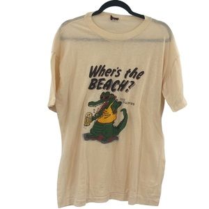 Vintage Single Stitch 90s Crocodile Where’s the Beach Tee Mexico Large